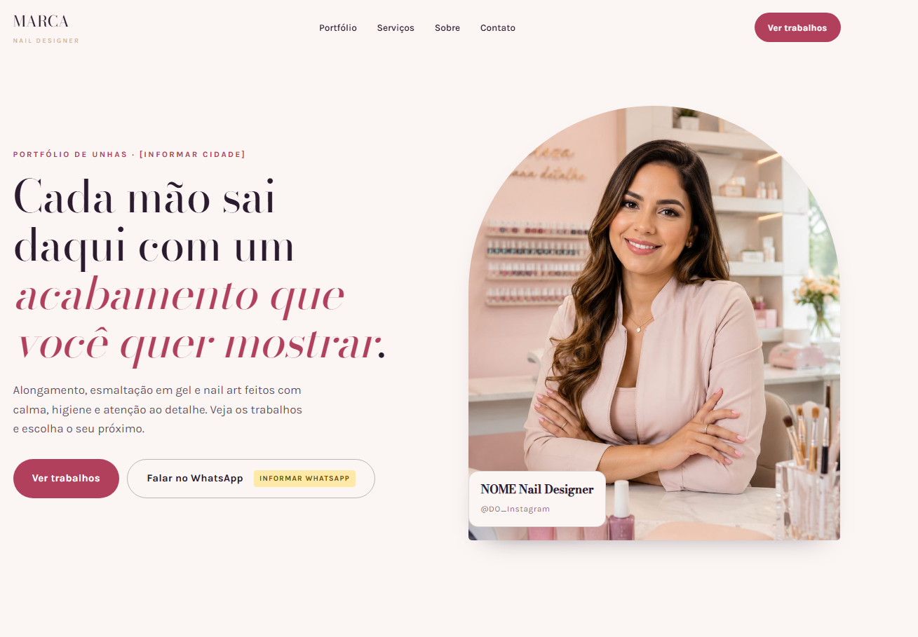 Modelo de landing page para nail designer