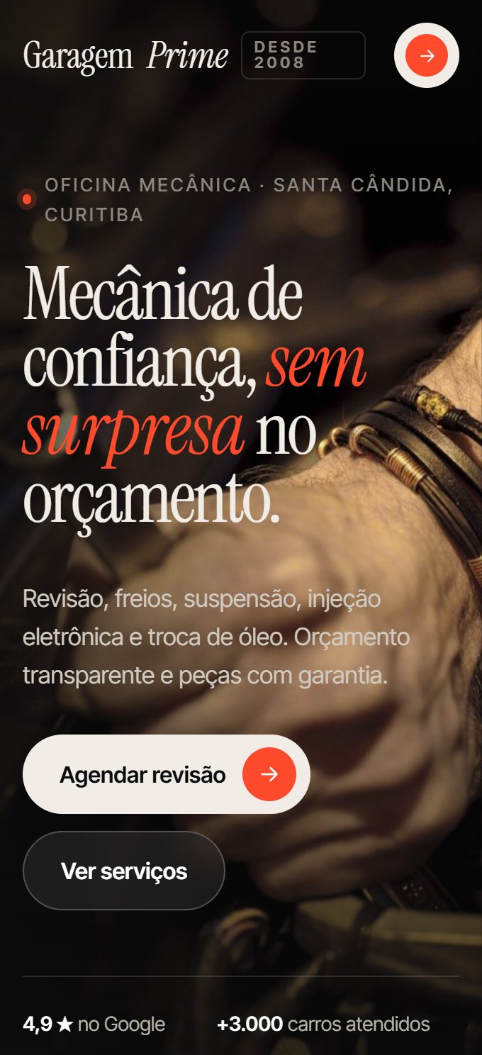 Site da oficina mecânica no celular